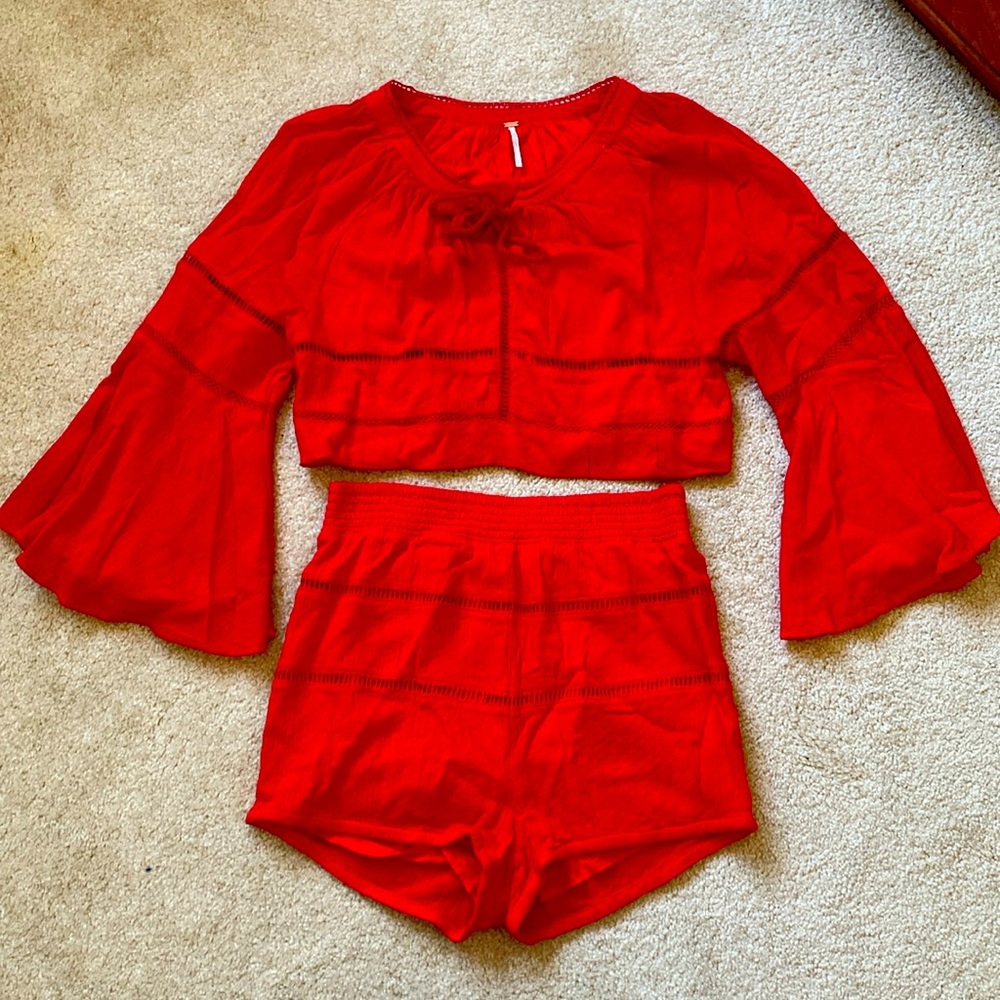 Free people bohemian shorts set red